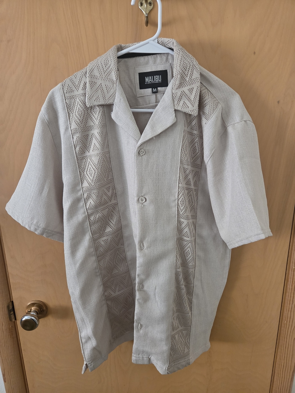 Malibu Textured Short-Sleeve Shirt in Beige